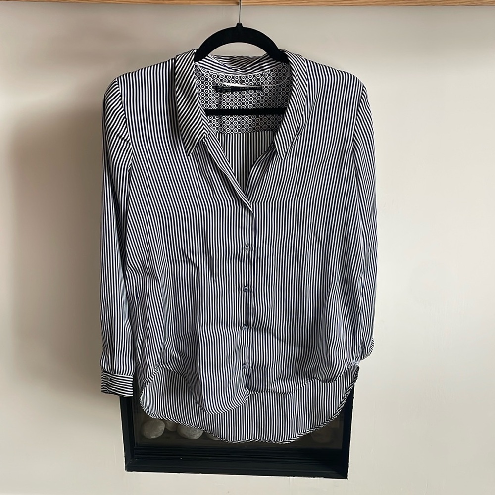 Blue and white striped satin button down - vintage Zara